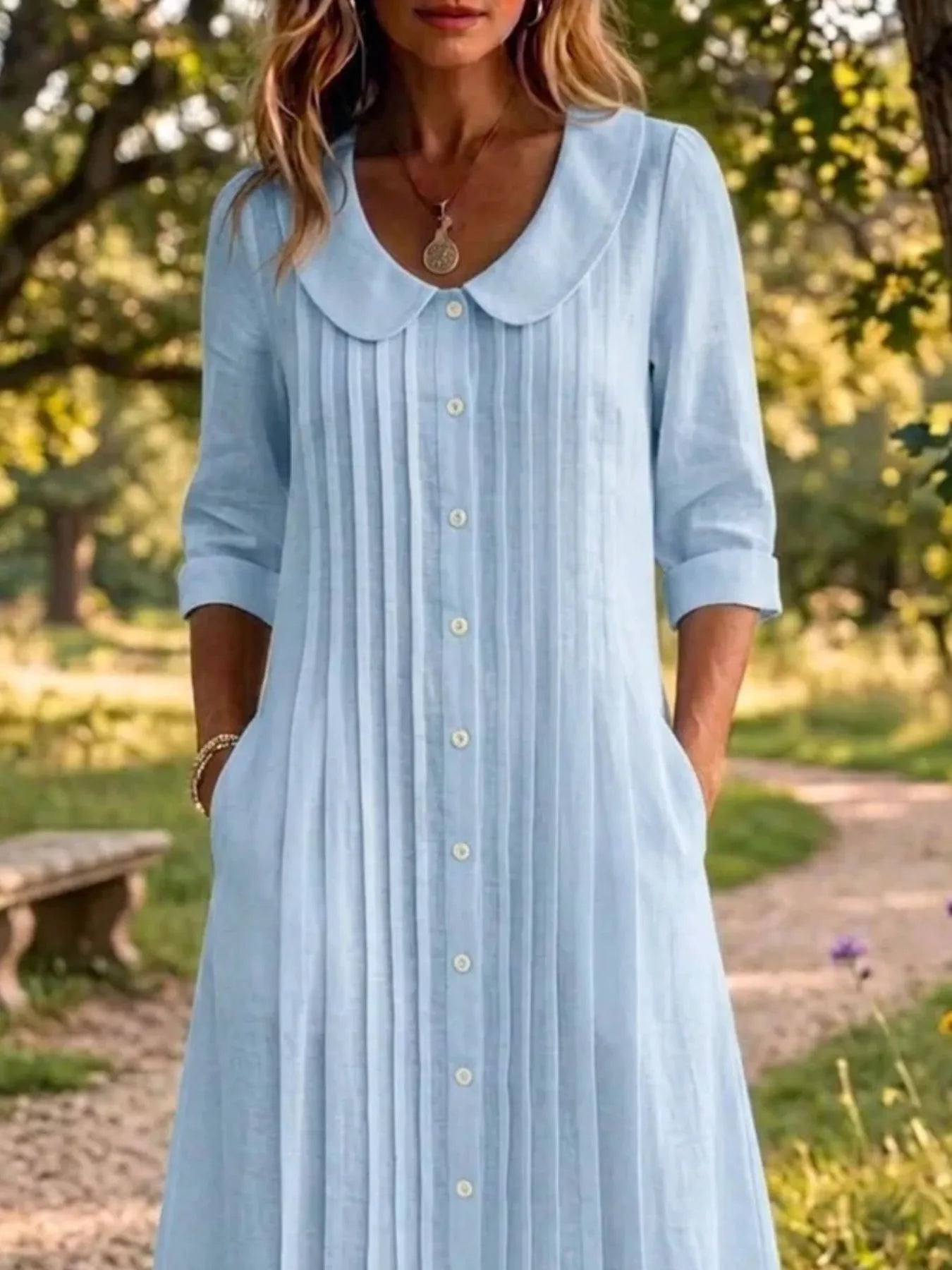 Peter Pan Collar Plus Size Shirt Dress with Button-Down Front