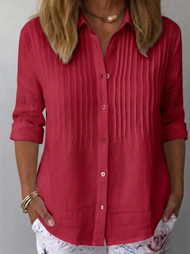 Pleated cotton-linen shirt back view, relaxed comfortable fit | Alba Muse