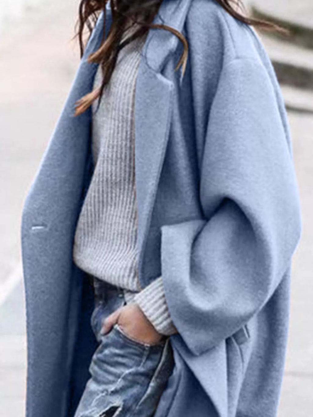 Oversized wide sleeve single breasted long coat with long length