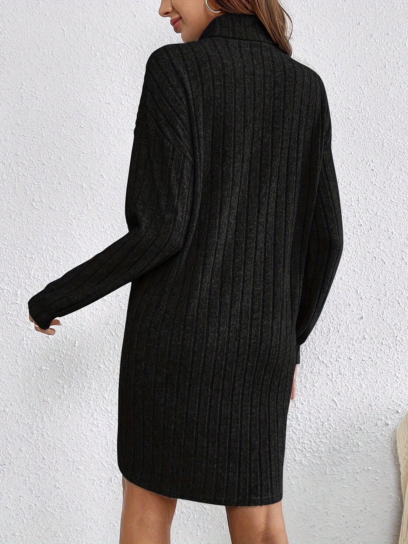 Ribbed roll neck stretch jumper dress with long sleeves