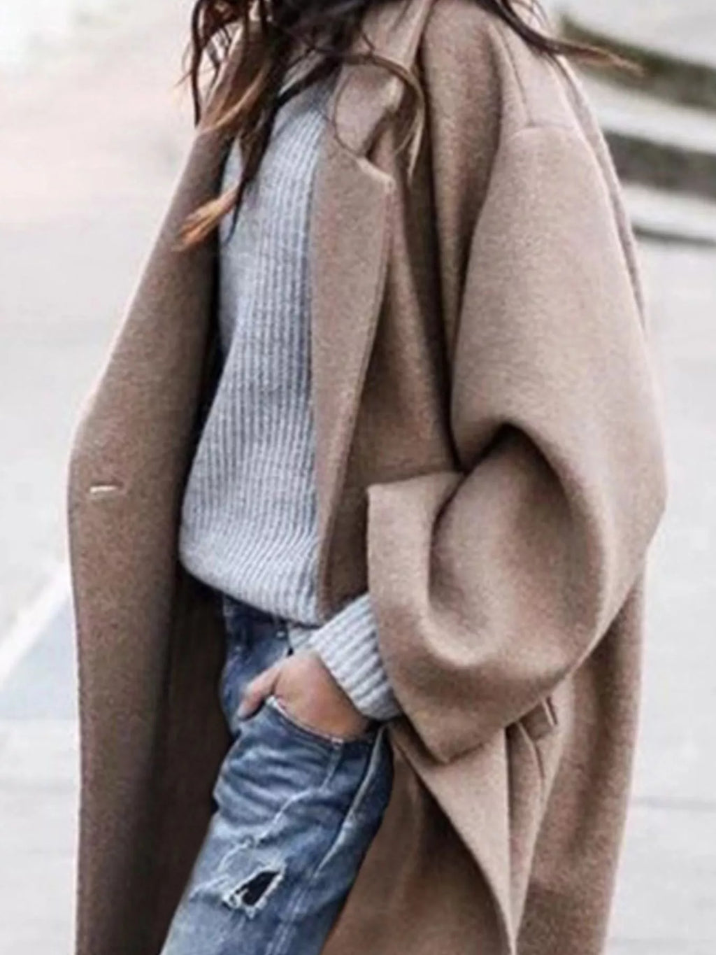 Oversized wide sleeve single breasted long coat with an oversized fit