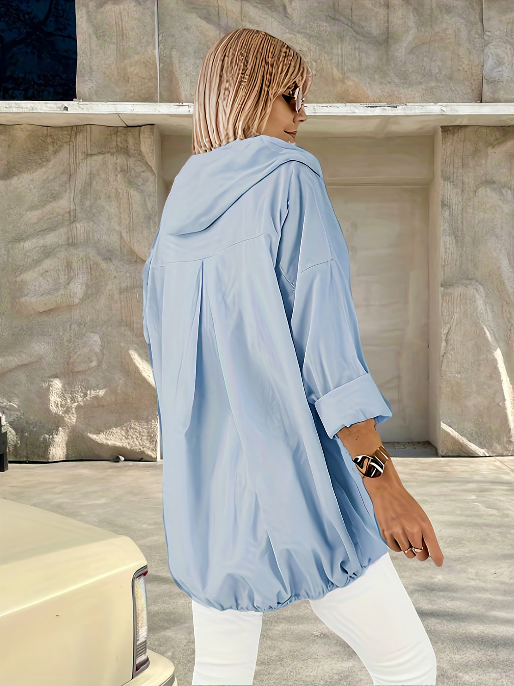 Beige casual thin hooded jacket