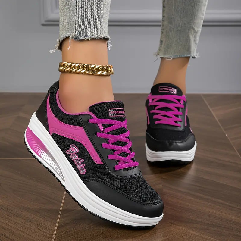 Black/Purple platform lace-up trainers