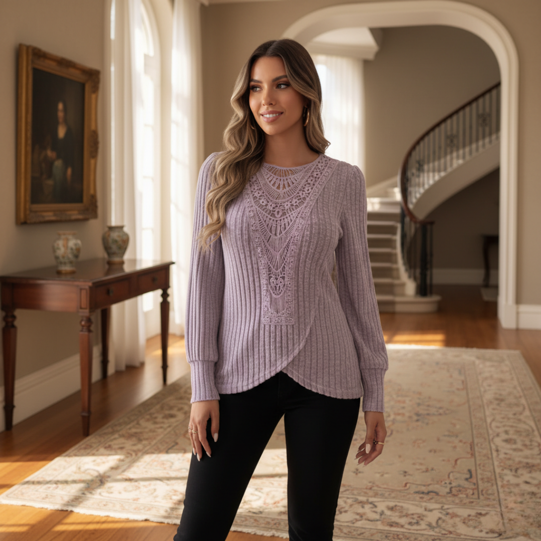 Women's Ribbed Sweater with Front Detail