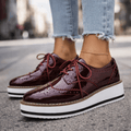 Wine Red Leather Brogue Platforms, front view