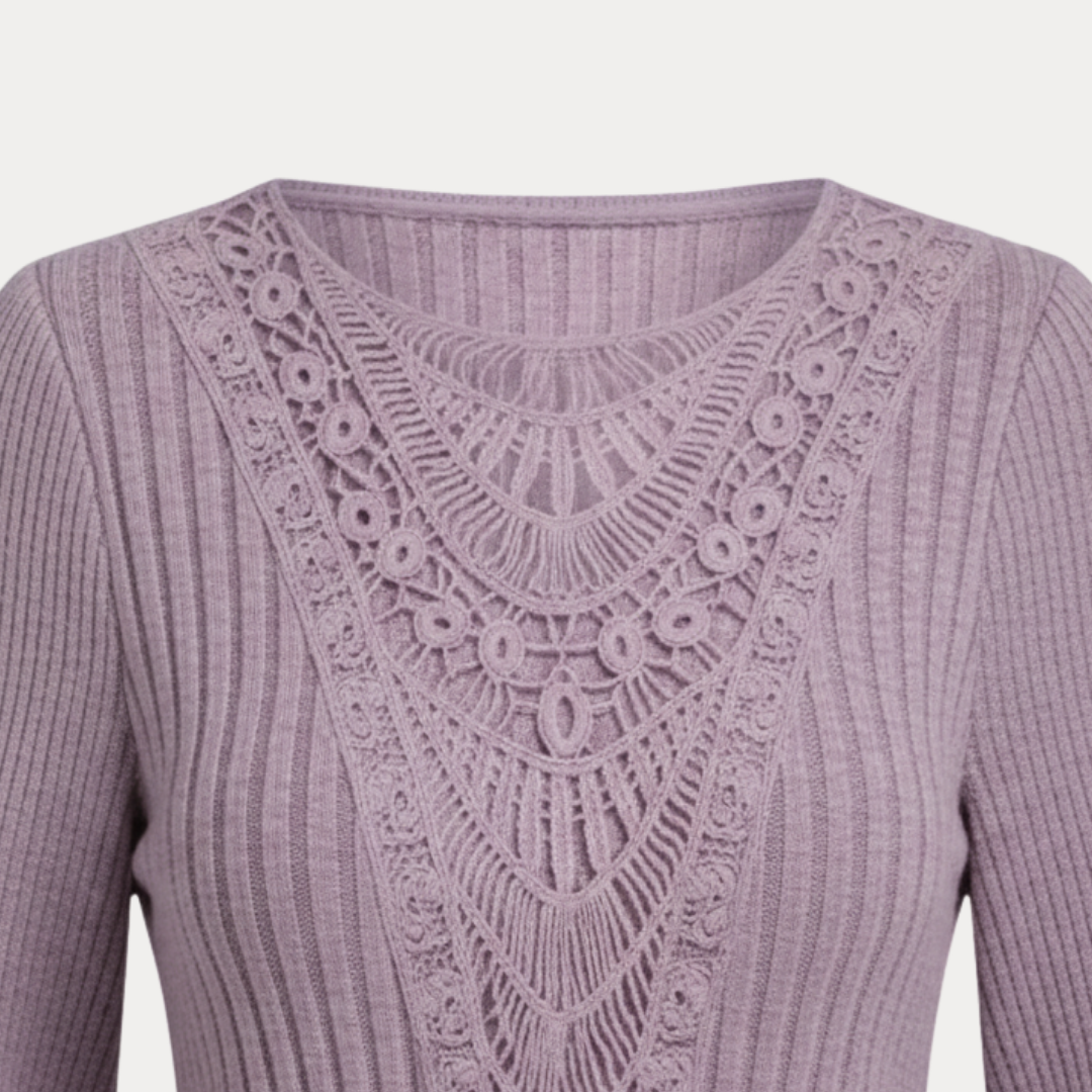 Women's Ribbed Sweater with Front Detail