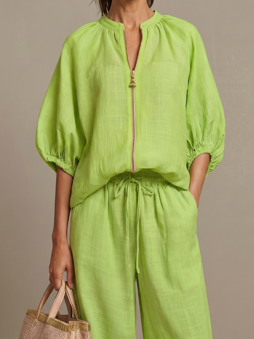 Linen Blend Wide Leg Co-ord Set