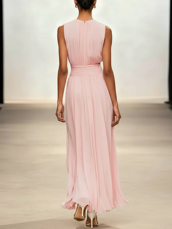 Sleeveless Ruched A-Line Maxi Dress – Wedding Guest