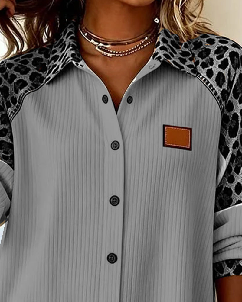 Khaki Lapel Leopard Shirt Casual | Alba Muse