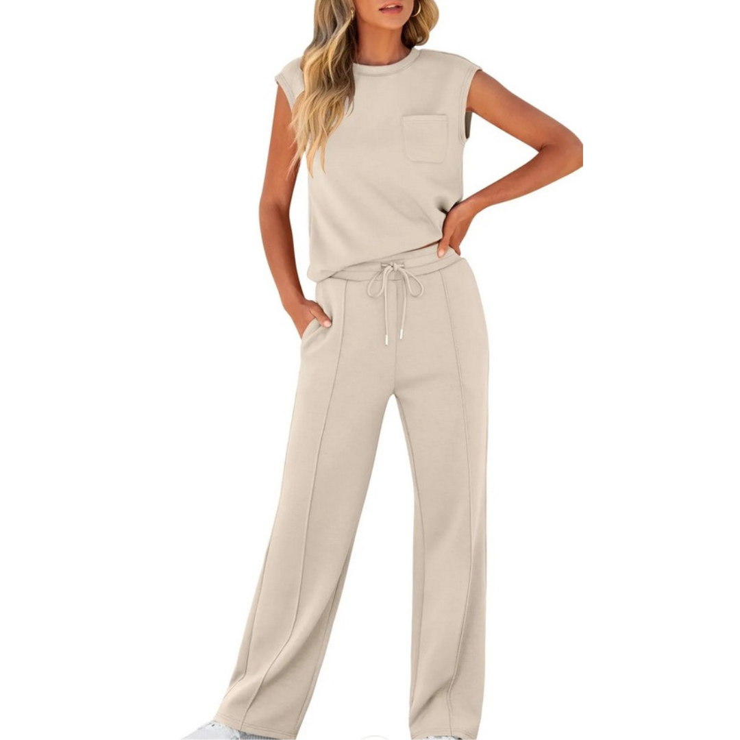 Sleeveless Round-Neck Top & Trousers Co-ord Set