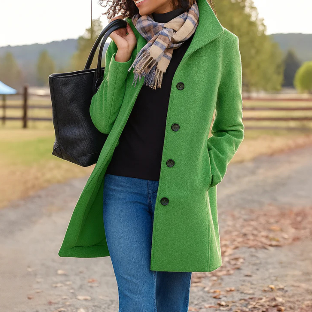 Classic long button placket winter coat with versatile styling