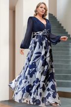Close-up of balloon sleeve detail on women's floral maxi dress