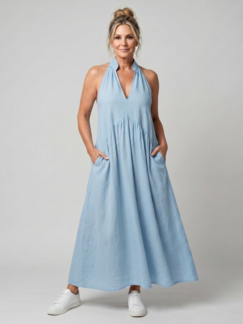 Relaxed Fit Casual Summer Midi Dress in Sky Blue, front view