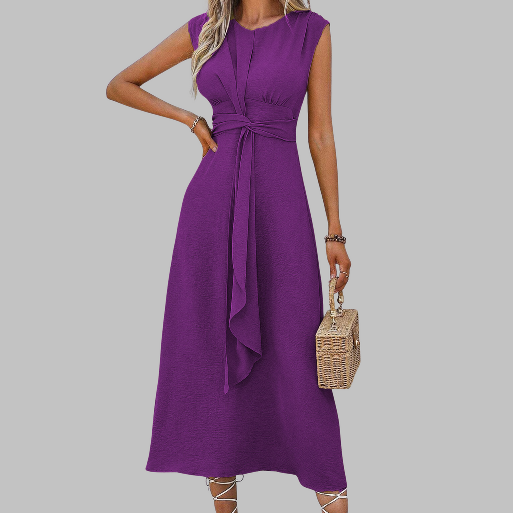 Sleeveless belted A-line midi dress colour view