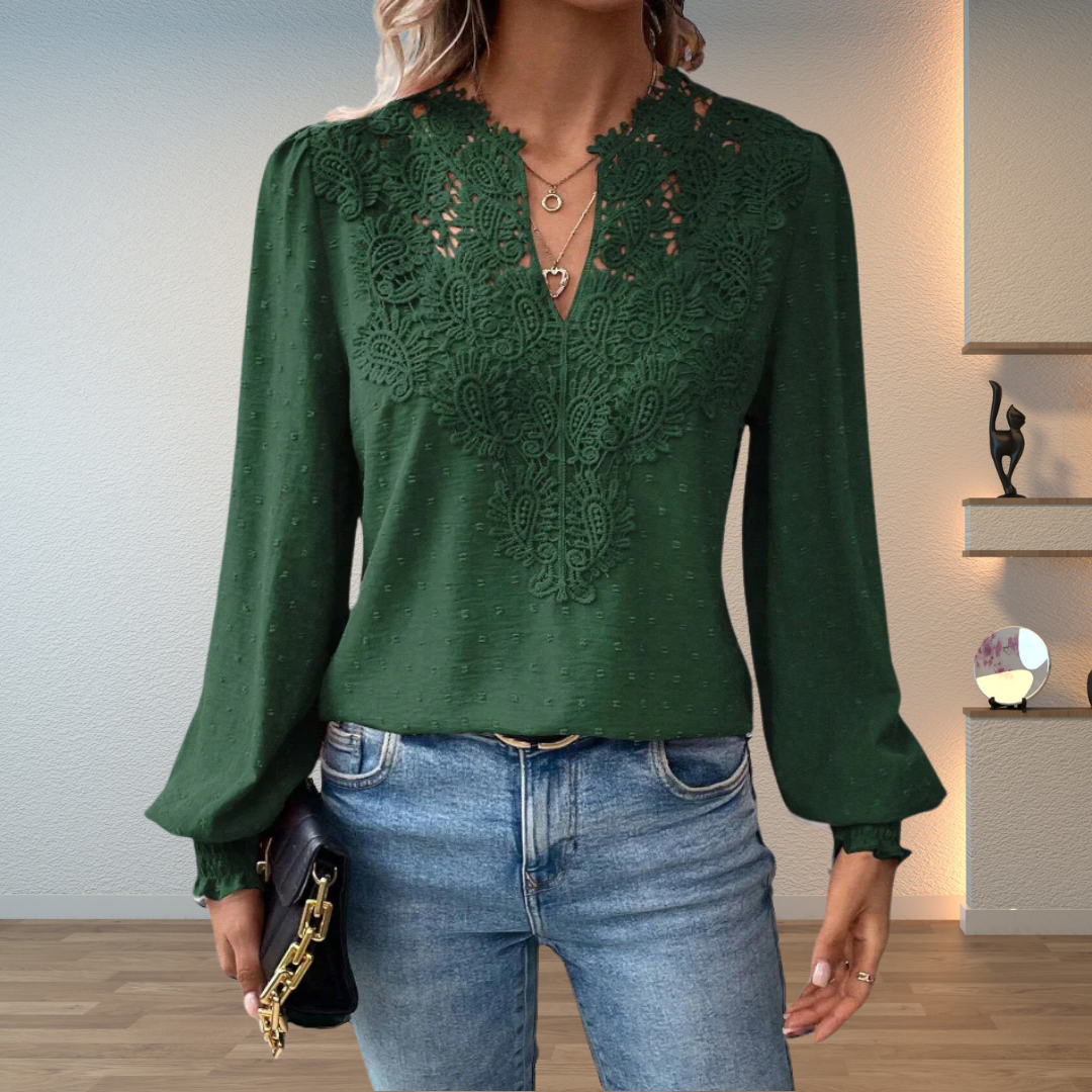 Peach embroidered blouse with flattering drape | Alba Muse