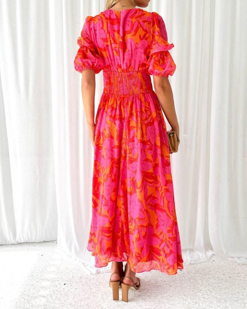 Romantic puff sleeve maxi dress, puff sleeve detail