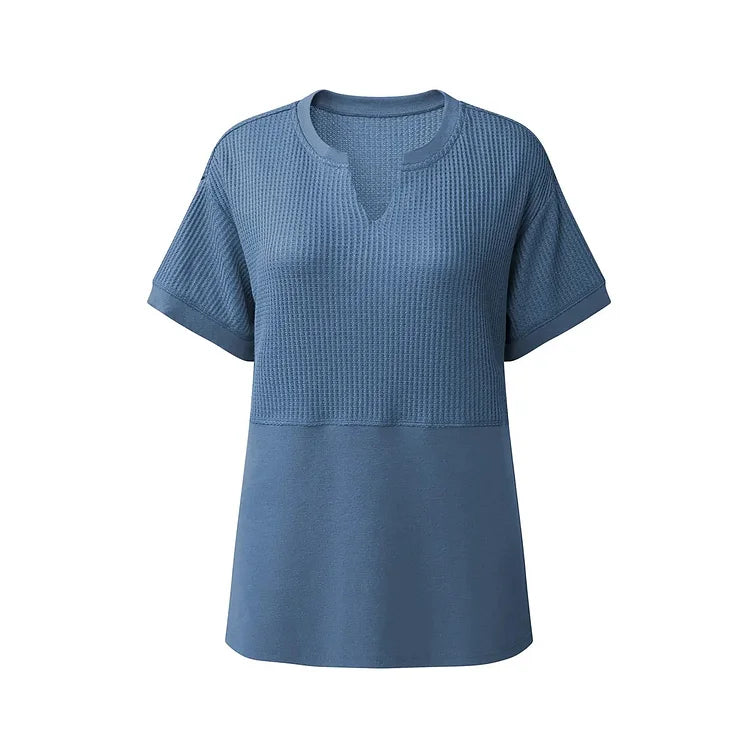 Waffle knit V-neck top in yellow, versatile colourful summer styling | Alba Muse