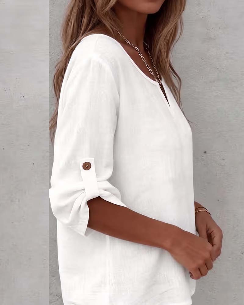 Half sleeve button blouse, side view