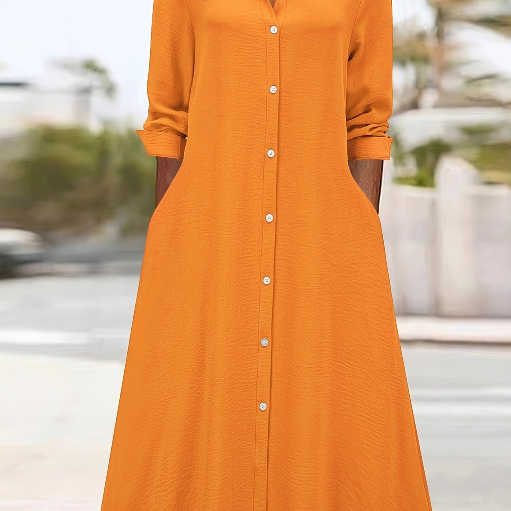 Long sleeve lapel button-front shirt dress | Alba Muse