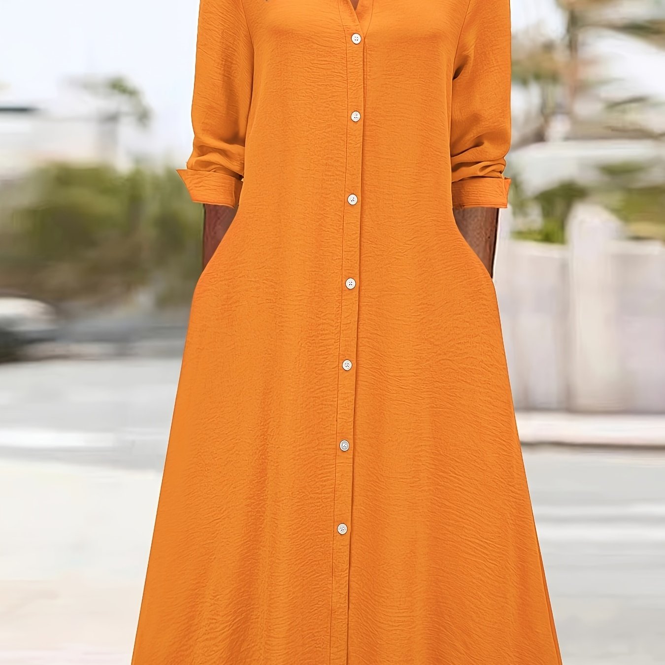 Long sleeve lapel button-front shirt dress | Alba Muse