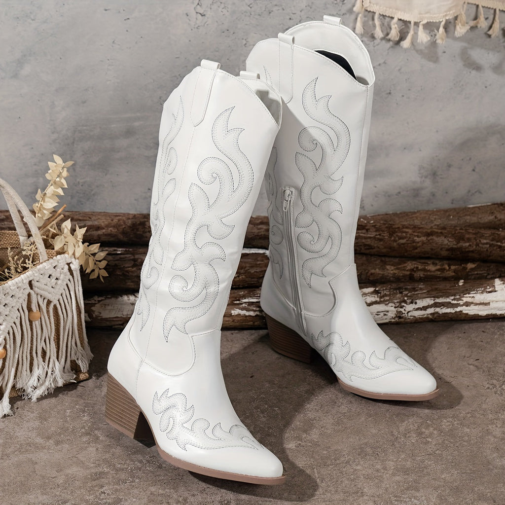 Knee-High Cowboy Boots with Block Heel