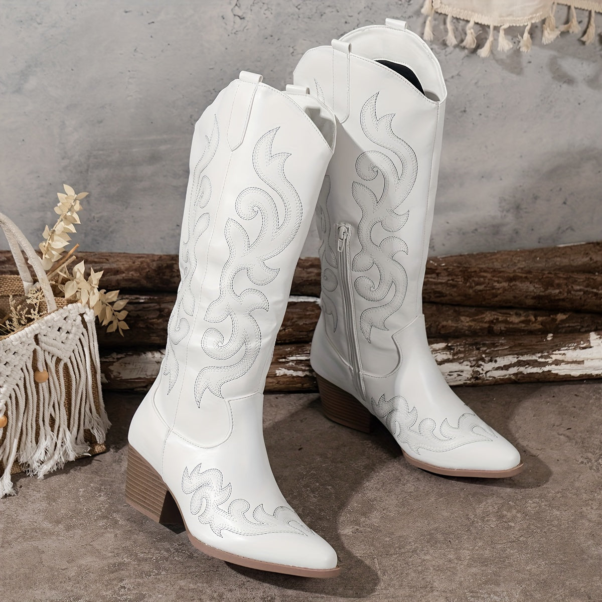 Knee-High Cowboy Boots with Block Heel