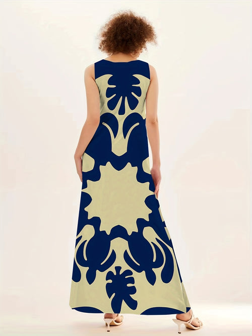 Bohemian V-neck sleeveless swing maxi dress with pockets | Alba Muse