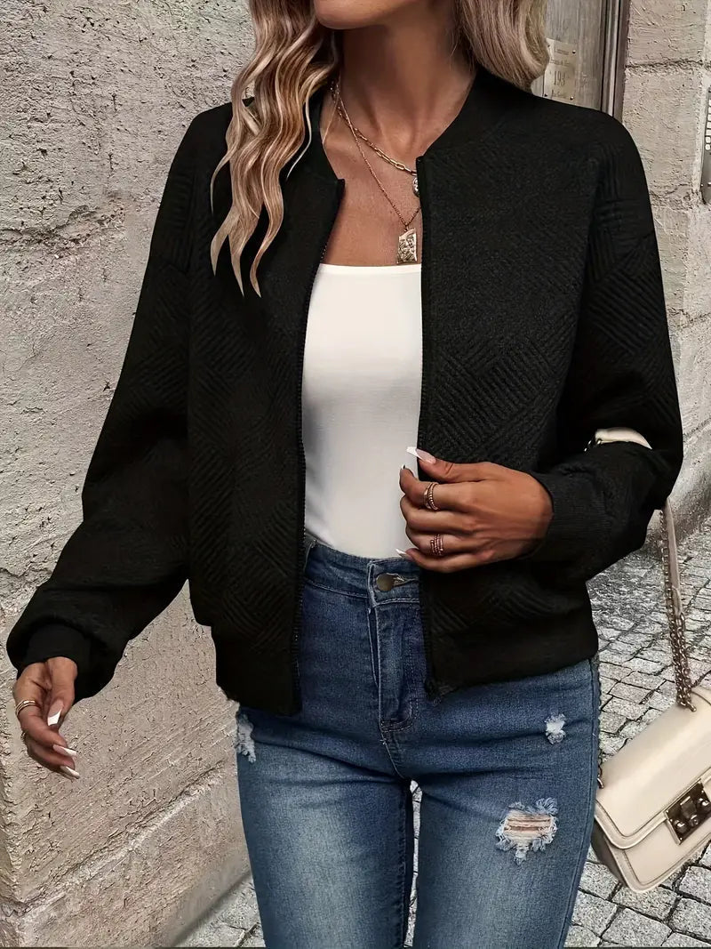 Women's Zip Cardigan Pattern Design Black | Alba Muse
