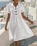 Lapel Short Sleeve Straight Dress White | Alba Muse