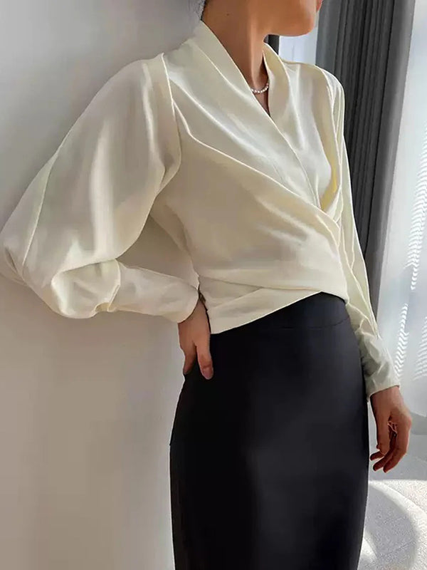 Zip-Front V-Neck Blouse
