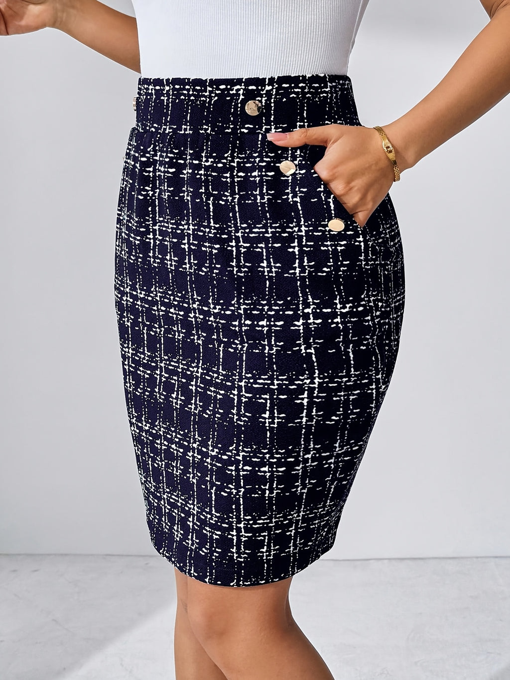 Pure Black Plaid Pocket Skirt