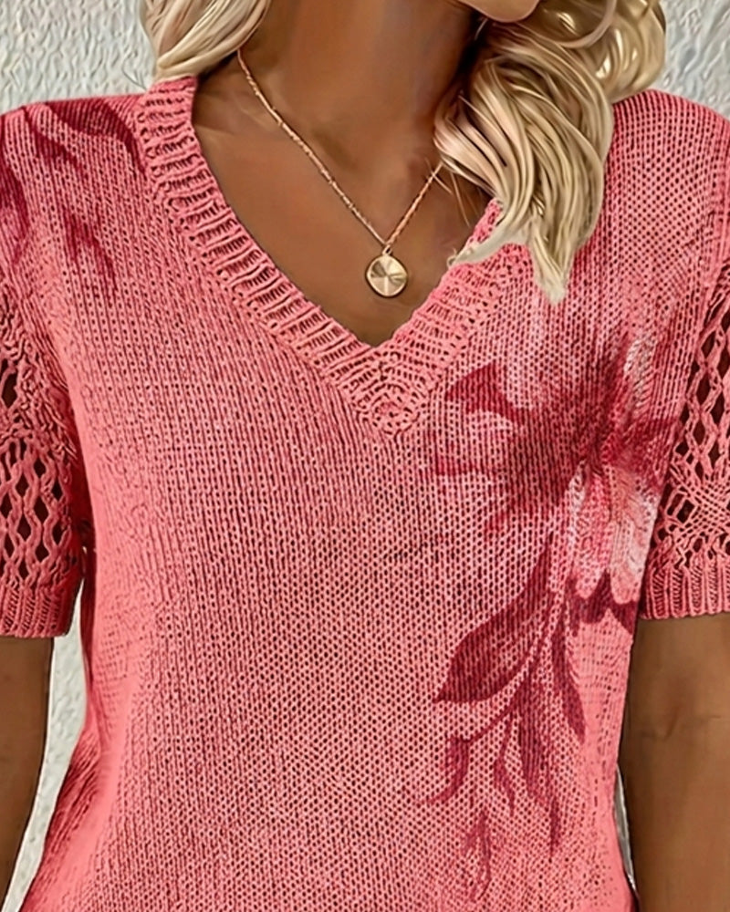 V-Neck Floral Jumper in Pink | Alba Muse