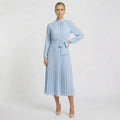 Acethetiq's | Women’s Long Sleeve Midi Dress Pleated Belted Slim Fit