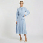 Acethetiq's | Women’s Long Sleeve Midi Dress Pleated Belted Slim Fit
