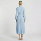 Acethetiq's | Women’s Long Sleeve Midi Dress Pleated Belted Slim Fit