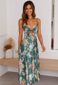 Women's wedding guest floral maxi dress, front view