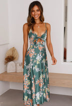 Women's wedding guest floral maxi dress, front view