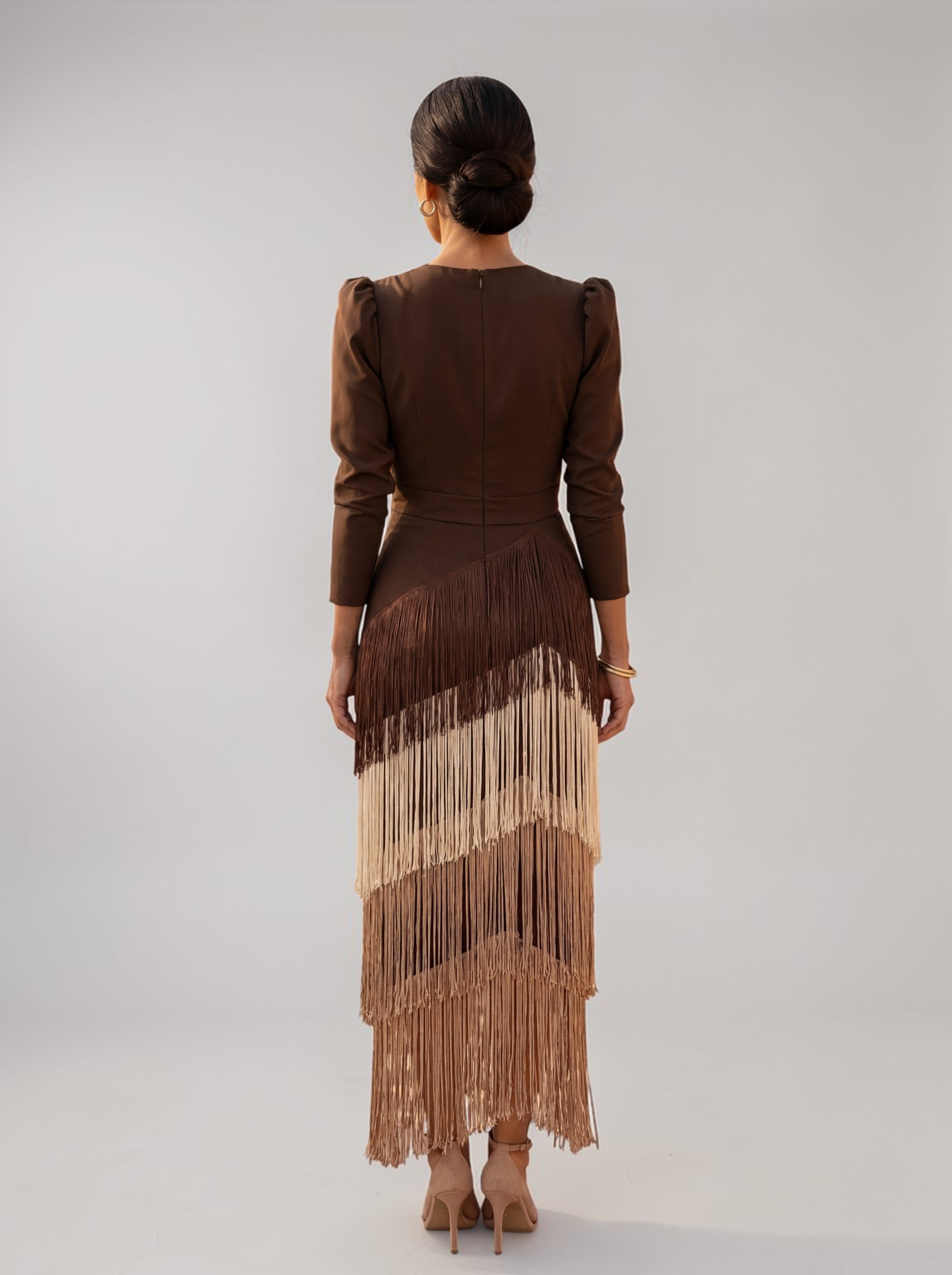 Brown tiered fringe dress