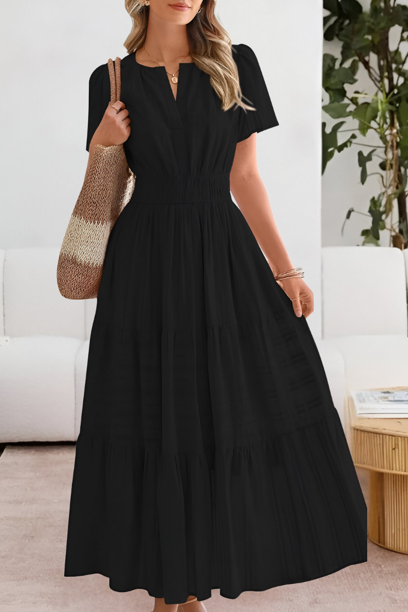 Women's casual summer midi dress with boho pattern, side view