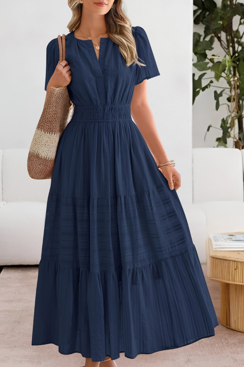 Women's relaxed A-line boho midi dress, three-quarter view