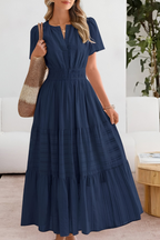 Women's relaxed A-line boho midi dress, three-quarter view