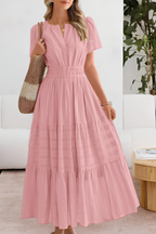 Women's casual summer boho A-line midi dress styled with sandals
