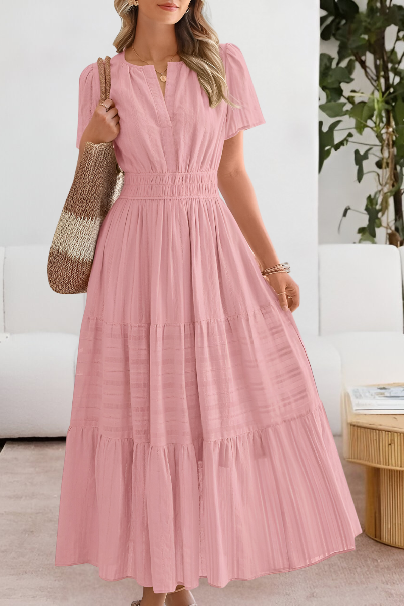 Women's casual summer boho A-line midi dress styled with sandals