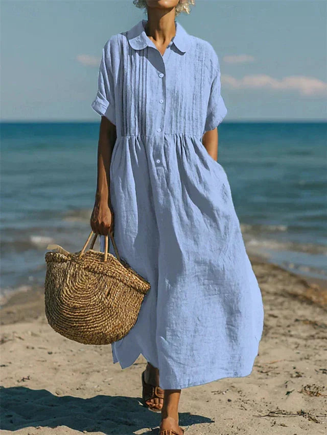 Cotton shirt dress women's button-front collared midi | Alba Muse