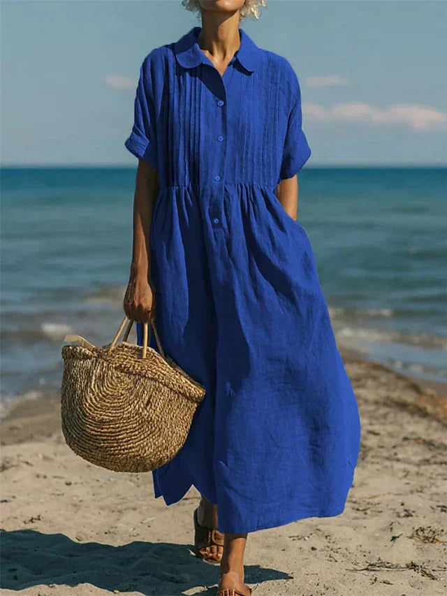 Women's midi shirt dress collared neckline summer casual | Alba Muse