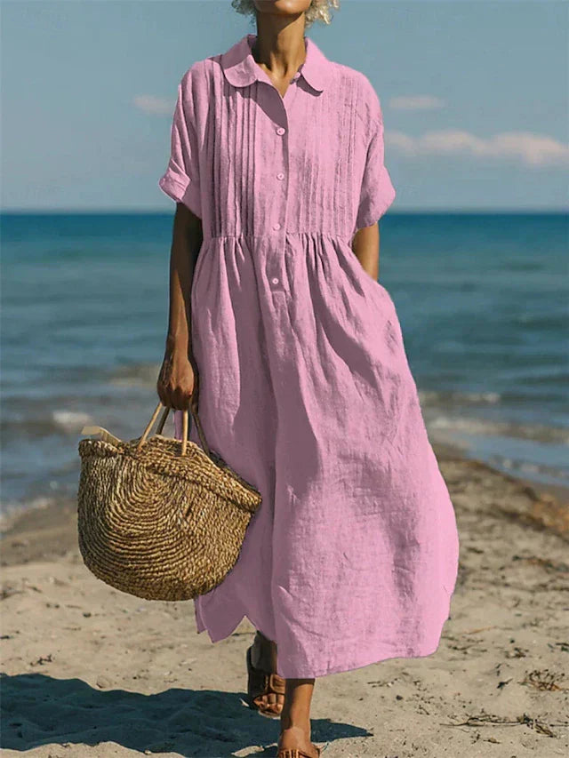 Elegant collared button-front dress women's casual smart | Alba Muse