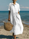 Women's elegant collared button-front shirt dress midi | Alba Muse