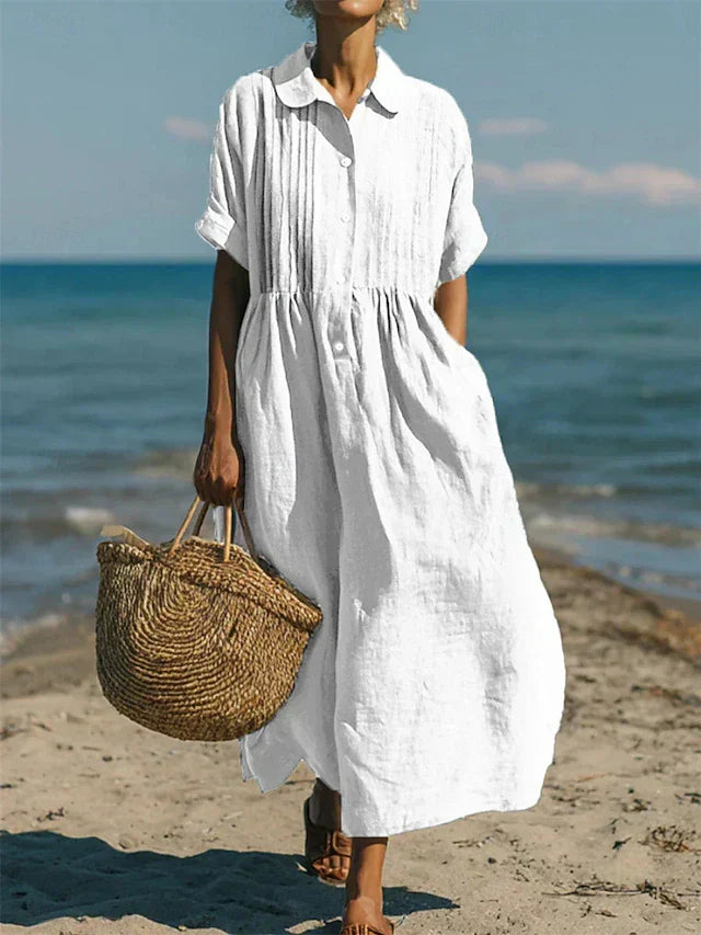 Women's elegant collared button-front shirt dress midi | Alba Muse