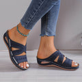 Women's orthopaedic gel-sole sandals in blue, side view