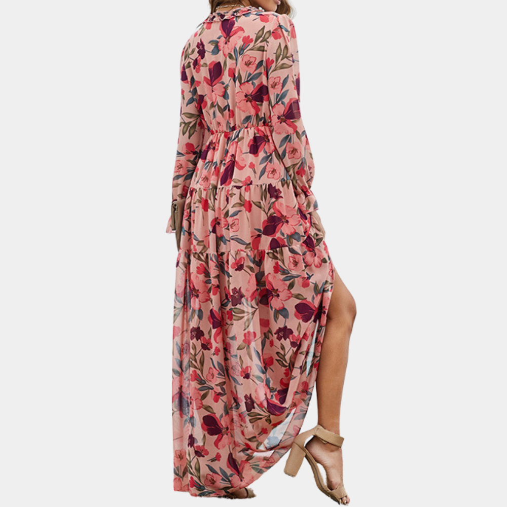 Women's lightweight floral maxi dress with long sleeves for weddings